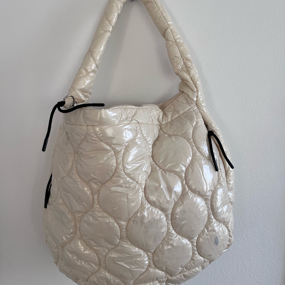 Free People Cream Quilted Puffer Hobo Bag
